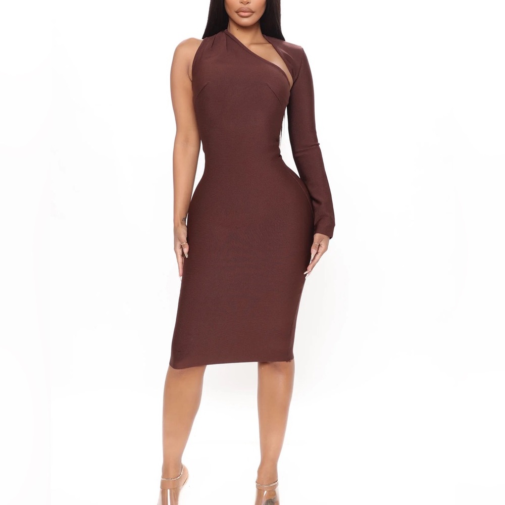 Fashion Nova One-Shoulder Chocolate Dress